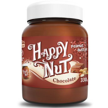 HAPPYNUT NEW Арахисовая паста с темным шоколадом 330 г Арахисовая паста Happy Nut с молочным шоколадом от компании Happy Life - 100% натуральный продукт без консервантов и без сахара.
