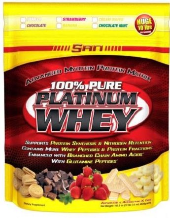 SAN 100% Pure Platinum Whey 10lb (4,54кг) Сывороточный протеин 100% Pure Platinum Whey идеально подходит и профессиональным спортсменам, и людям, ведущим активный образ жизни. Очень быстро и легко усваивается.