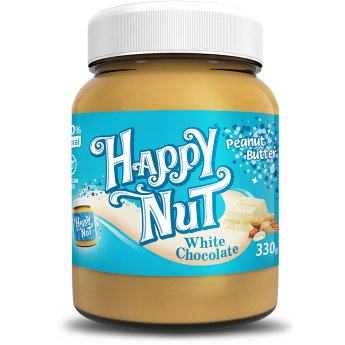 HAPPYNUT NEW Арахисовая паста с белым шоколадом 330 г Арахисовая паста Happy Nut с белым шоколадом от компании Happy Life - 100% натуральный продукт без консервантов и без сахара.
