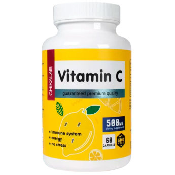 CHIKALAB Vitamin C (60 капсул) Нормализует работу иммунной системы, повышает резистентность организма к вирусным и инфекционным заболеваниям.