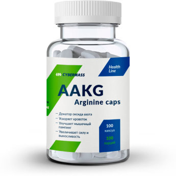 CYBERMASS AAKG Arginine Caps (100 капсул) Аргинин от CYBERMASS идеально подходит для стимуляции сил, рост массы и жесткости. Разработан в виде легко усваивающейся формы – аргинин альфа-кетоглутарата. 
