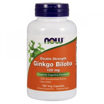 NOW Ginkgo Biloba 120мг (100 вегкапсул) Экстракт гинкго билоба для защиты от свободных радикалов и повышения умственных возможностей. 