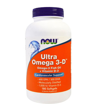 NOW Ultra Omega-3 D с витамином D-3 (180 софтгелей) Ultra Omega 3-D от компании NOW содержит в каждой капсуле ценнейшие для нашего организма омега-3 жирные кислоты. Прием препарата укрепляет иммунитет, улучшает работу головного мозга, поддерживает остроту зрения, снижает уровень холестерина.