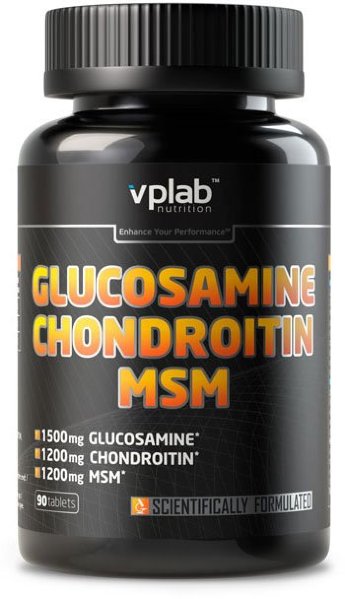 VP LAB Glucosamine, Chondroitin &amp; MSM 90 таб Тяжелые тренировки перегружают суставы и связки, к тому же, с возрастом, синтез глюкозамина и хондроитина ухудшается, а такой важный элемент как МСМ (метилсульфонилметан – природный источник серы) поступает в организм в ничтожных количествах.
Хондроитин и глюкозамин играют важнейшую роль в восстановлении соединительной ткани, улучшают амортизационные свойства хряща, увеличивают подвижность суставов.

МСМ является источником биологически доступной для организма серы — компонента белков, составляющих все соединительные ткани. Микроэлемент уменьшает воспалительные процессы, ускоряет синтез коллагеновых белков и помогает поддерживать суставы в здоровом состоянии.