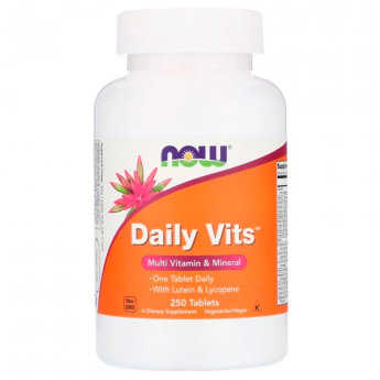 NOW Daily Vits 250 таб Регулярное употребление NOW Daily Vits поможет в восполнении необходимого количества витаминов, требуемого организму ежедневно.