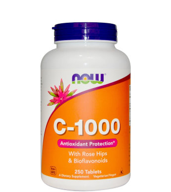 NOW C-1000 (250 таблеток) Витамин C - это растворимый в воде нутриент, хорошо известный своим значением для работы иммунной системы. Витамин C также важен для выработки коллагена (структурного протеина, входящего в состав соединительной ткани), таким образом он необходим для поддержания хорошего состояния кожи, костей и суставов.