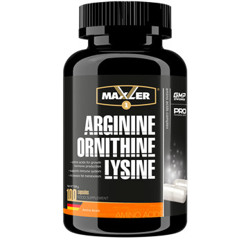 MAXLER EU Arginine Ornithine Lysine (100 капсул) Аминокислоты аргинин, орнитин и лизин прекрасно работают вместе, усиливая действие друг друга. Сочетание этих аминокислот стимулирует выделение организмом гормона роста, что приводит к увеличению мышечной массы и силы.
Arginine/ Ornithine/ Lysine компания Maxler создала для того, чтобы безопасным образом стимулировать производство гормона роста в организме человека. Аминокислоты, входящие в состав продукта, работают синергически и блокируют действие ингибитора гормона роста соматостатина.