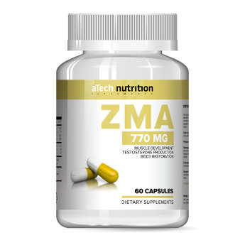 ATECH ZMA 770 мг (60 капсул) Это сбалансированный комплекс цинка, магния, аспарагиновой кислоты и витамина В6. Он эффективно стимулирует выработку тестостерона, который необходим в организме для развития мышечной массы, а так же сохранения водно-солевого баланса и быстрого восстановления после физических нагрузок.