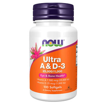 NOW Ultra A &amp; D 25000/1000 (100 софтгелей) NOW Foods Ultra A & D-3 - это мощная формула для поддержки организма витаминами А и Д-3 в качестве пищевой добавки.