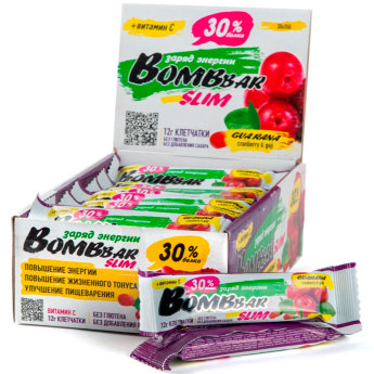 BOMBBAR Slim Bar 35 г (коробка 30шт) Батончики линейки Bombbar Slim созданы специально для тех, кто всегда хочет быть в хорошей форме. Прилив энергии и отличный заряд бодрости вам гарантированы! 