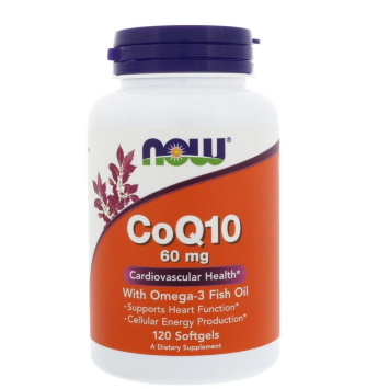 NOW CoQ10 60 мг with Omega-3 (60 софтгелей) Этот продукт объединяет два ингредиента, укрепляющие здоровье сердца, в одной удобной мягкой желатиновой капсуле.