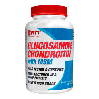 SAN Glucosamine Chondroitin MSM (180 капсул) Препарат является сбалансированным средством, которое включает в себя вещества, оказывающие восстановительное действие на хрящевую систему организма.
