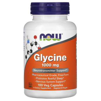 NOW Glycine 1000 мг (100 вегкапсул) Аминокислота глицин Glycine 1000 mg в форме биологически активной добавки бренда NOW. Необходима для реализации метаболической и мышечных функций.