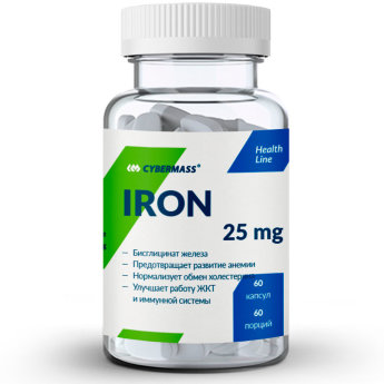 CYBERMASS Iron (60 капсул) Iron – активная добавка на основе легко усваиваемой формы железа. Препарат рекомендуется использовать для профилактики и лечения дефицита микроэлемента.
