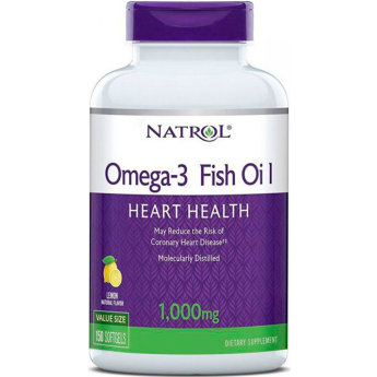 NATROL Omega-3 Fish Oil 1000 mg (150 софтгелей) Natrol Omega-3 Fish Oil содержит натуральное лимонное масло, придающее приятный вкус. При регулярном приеме, рыбий жир Omega-3 улучшает работу сердца.