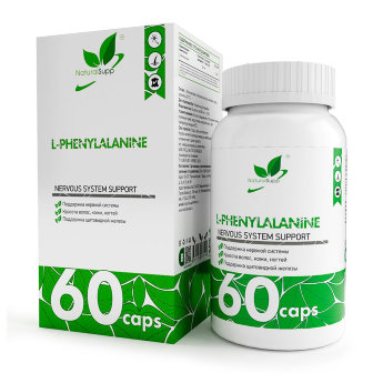 NATURALSUPP L-Phenylalanine 500мг Фенилаланин (60 капсул) Поддержка нервной системы, щитовидной железы, красота волос, кожи, ногтей.
