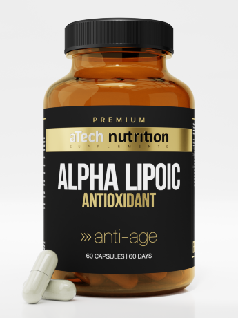 ATECH PREMIUM Alpha Lipoic Acid 300 мг (60 капсул) Альфа-липоевая кислота — это антиоксидант, участвующий в работе многих систем организма. Она нормализует углеводный обмен, способствует выведению токсинов и шлаков.