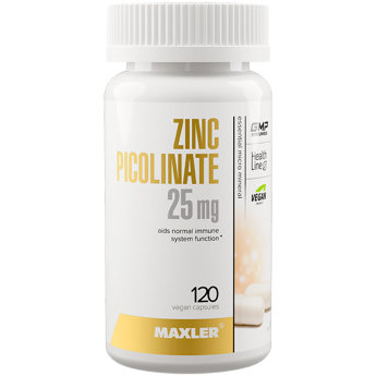 MAXLER USA Zinc Picolinate 25 мг (120 вегкапсул) Цинк является важнейшим микроэлементом, необходимым для комплексной поддержки организма, в особенности иммунной системы.