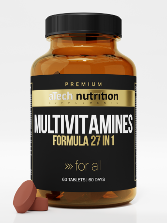 ATECH PREMIUM Multivitamines (60 капсул) Комплекс содержит витамины и минералы в сбалансированной концентрации для взрослого человека, необходимые для осуществления важнейших процессов, протекающих в организме. 