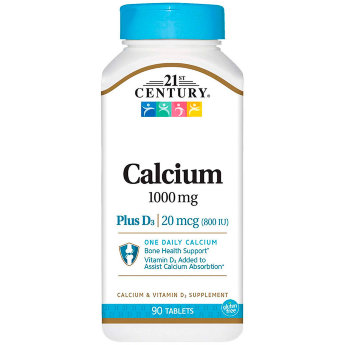 21ST CENTURY Calcium 1000 + D3 (90 таблеток) 21st Century Health Care, Calcium 1000 +D  содержит 1000 мг кальция в форме кальция карбоната, а также витамин D3, необходимый для усвоения кальция.