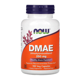 NOW DMAE 250 мг (100 вегкапcул) NOW DMAE улучшает работу мозга, обеспечивает антиоксидантную защиту, нормализует сон, способствует омоложению.