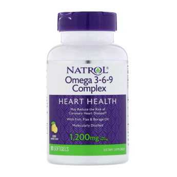 NATROL Omega 3-6-9 complex 1200 мг Лимонная (90 софтгелей) Содержит рыбий жир, льняное масло и масло бурачника. Очищено на молекулярном уровне. Натуральный вкус.1200 мг на порцию.