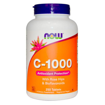 NOW C-1000 with Rose Hips Витамин Ц (250 таблеток) Витамин С также известная как Аскорбиновая кислота является основным веществом в рационе человека, которое способствует функционированию соединительной и костной ткани.