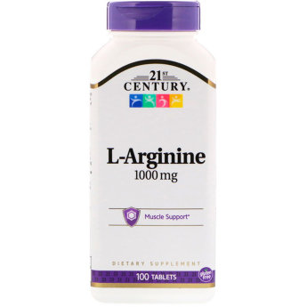 21ST CENTURY L-Arginine 1000 мг (100 таблеток) L-аргинин от 21st Century - незаменимая аминокислота, составляющая белка. L-аргинин поддерживает иммунную систему и усиливает эффект от программ тренировок для здоровья.