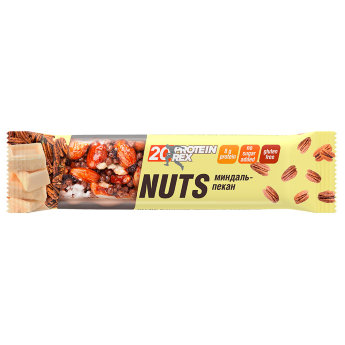 PROTEIN REX Батончик ореховый 20% Nuts 40 г Два любимых ореха, воздушный рис, покрытые тонким слоем белой глазури, дают оригинальное вкусовое сочетание, которое способно удивить даже самых строгих критиков.