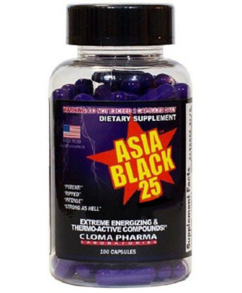 CLOMA PHARMA Asia Black 100 кап Asia Black-25 - это жиросжигатель на экстрактах эфедры, обладающий мощными стимулирующими свойствами. Сочетание эфедра-кофеин-аспирин многие годы использовалось спорстменами по всему миру, для сжигания жира. ЭКА оказывает мощнейший стимулирующий эффект, который позволяет тренировоться значительно интенсивнее и разгоняет метаболизм. Помимо ЭКА в составе содержится огромный комплекс других мощных стимуляторов. Asia Black-25 можно использовать в качестве предтренировочного комплекса, обладающего сильным жиросжигающим эффектом.
