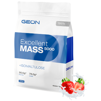 GEON Excellent Mass 5000 пакет (920 г) Гейнер Excellent Mass 5000 920 г усиливает процесс белкового синтеза. Способствует росту и регенерации мышц. Восполняет запасы энергии в мышцах. Увеличивает выработку анаболических гормонов.