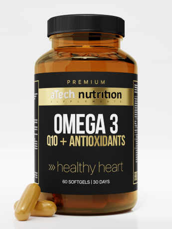 ATECH PREMIUM Omega 3 + Q10 (60 капсул) ATECH PREMIUM Omega 3 + Q10 с высокой концентрацией компонентов для здоровья сердечно-сосудистой системы, молодости организма и внешней привлекательности.