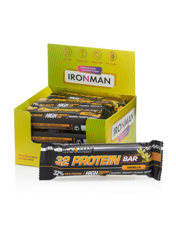 IRONMAN 32 Protein Bar Коробка 12шт Протеиновый батончик Ironman Батончик 32 Protein Bar (50 г.)
Для полезного перекуса
На основе сывороточного белка
С витаминами