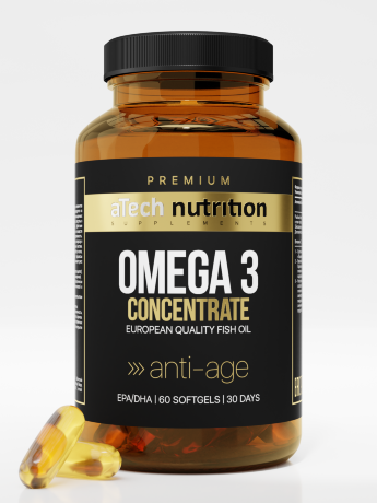 ATECH PREMIUM Omega 3 Concetrate (60 капсул) Омега-3 от Atech Nutrition Premium производится из высококачественного рыбного жира с высоким содержанием полиненасыщенных жирных кислот. Одна капсула содержит 65% концентрацию.