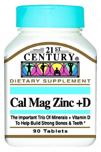 21ST CENTURY Calcium, zinc, magnesium, D3 (90 таблеток) Кальций, магний, цинк и витамин D3 способствуют укреплению костей и зубов. Также это трио важных минералов + D3 помогает поддерживать нормальную функцию сердца и мышц. 21st Century предлагает вам комплекс, содержащий 100% от рекомендуемой суточной нормы кальция, магния и цинка + D3 в форме трех таблеток, которые легко глотать.