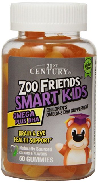 21ST CENTURY Omega+DHA for kids (60 жевательных таблеток) Жевательные конфеты 21st Century Zoo Friends Smart Kids Omega + DHA поддерживают здоровье зрения и мозговой деятельности, являются источником необходимых жирных кислот, не имеют рыбного запаха. Эти жевательные конфеты с натуральными фруктовыми ароматами также обладают превосходным вкусом! Родители могут быть уверены, что их дети получают ценную питательную поддержку с каждой ежедневной порцией жевательных конфет Zoo Friends Smart Kids Omega + DHA Gummies.