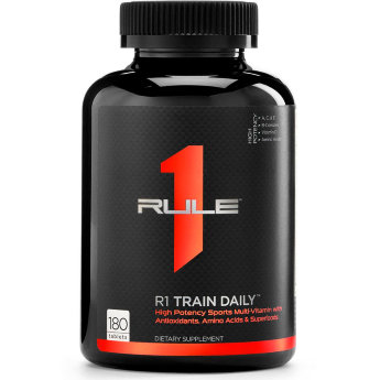 RULE ONE Mens Train Daily (180 таблеток) Мощная мультивитаминная формула R1 Train Daily от Rule1 характеризуется наличием широкого спектра питательных веществ в составе: 22 витамина и минерала, пищеварительные ферменты, аминокислоты, растительные экстракты, комплекс каратиноидов, а также богатый фитосоединениями фруктовый концентрат.