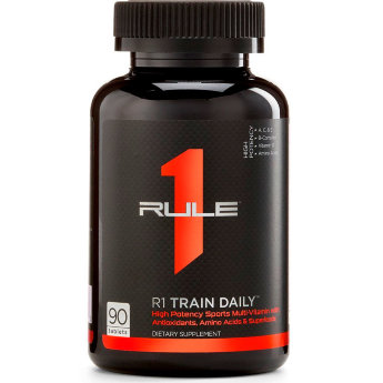 RULE ONE Mens Train Daily (90 таблеток) Мощная мультивитаминная формула R1 Train Daily от Rule1 характеризуется наличием широкого спектра питательных веществ в составе: 22 витамина и минерала, пищеварительные ферменты, аминокислоты, растительные экстракты, комплекс каратиноидов, а также богатый фитосоединениями фруктовый концентрат.