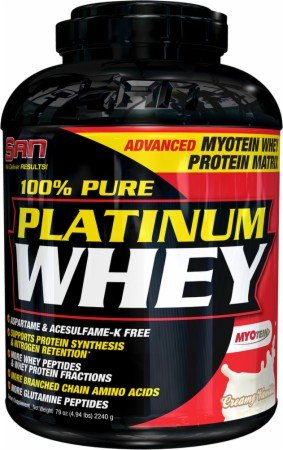 SAN 100% Pure Platinum Whey 5lb (2,27кг) 100% Pure Platinum Whey от SAN - один из самых высококачественных и эффективных сывороточных протеинов, при этом, с превосходным вкусом! Он был создан специально для улучшения протеинового синтеза, чтобы помочь Вам быстрее набрать желаемую мышечную массу, повысить силовые показатели, а также, 100% Pure Platinum Whey прекрасно справляется с задачей по уменьшению количества подкожного жира и способствует удерживанию азота.