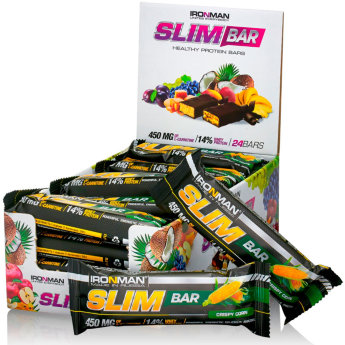 IRONMAN Slim Bar (коробка 24шт) Батончик Ironman Slim Bar - шоколадный батончик с L-карнитином, рекомендуется при аэробных нагрузках тем, кто заботится о своем весе.
