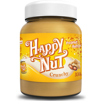 HAPPYNUT NEW Арахисовая паста с кусочками 330 г Арахисовая паста Happy Nut сладкая с кусочками от компании Happy Life - 100% натуральный продукт без консервантов и без сахара.