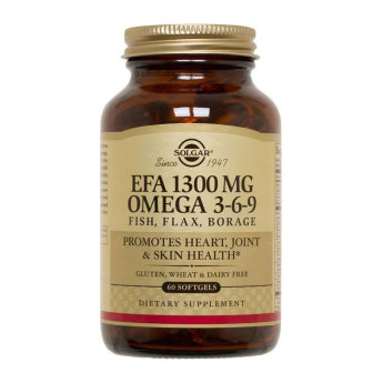 SOLGAR EFA 1300 mg Omega 3-6-9 (60 софтгелей) «Комплекс жирных кислот 1300 мг Омега 3-6-9» - оптимальный баланс незаменимых жирных кислот, который способствует увлажнению кожи, приданию волосам блеска и эластичности, позволяет уменьшить проявление несовершенств кожи.