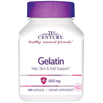 21ST CENTURY Gelatin 600mg (100 капсул) Gelatin 600 mg – пищевая добавка на основе желатина фармацевтического качества, которая обеспечивает организм строительными материалами для здоровых волос, ногтей, кожи и хрящей.