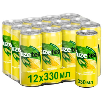 FUZE TEA Банка 0.33л (коробка 12шт) Сказочное сочетание лимона, лемонграсса и чёрного чая создаёт неповторимый вкус с лёгким сладким ароматом. Идеальный выбор для тех, кто хочет на минутку отвлечься и освежить настроение.