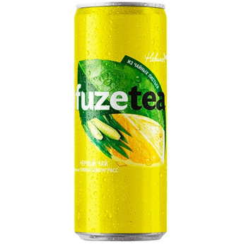 FUZE TEA Банка 0.33л Сказочное сочетание лимона, лемонграсса и чёрного чая создаёт неповторимый вкус с лёгким сладким ароматом. Идеальный выбор для тех, кто хочет на минутку отвлечься и освежить настроение.