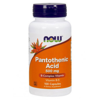 NOW Pantothenic Acid 500 мг (100 вегкапсул) Пантотеновая кислота (витамин В5) участвует в обмене веществ, в процессе превращения жировых запасов в энергию, в которой остро нуждается организм при стрессах, повышенной психической, умственной и физической нагрузках.