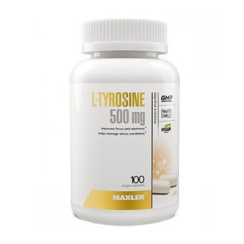 MAXLER USA L-Tyrosine 500мг (100 веган капсул)  Л-Тирозин помогает в борьбе с депрессией и улучшает настроение. Он способствует ясному уму и работе мозга, улучшает концентрацию и память.