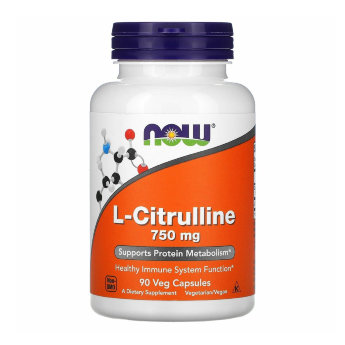 NOW Citrulline 750 мг (90 вегкапсул) L-Citrulline, L-Цитруллин 750 мг (90 капсул) - добавка, предназначенная для повышения физической выносливости и быстрого восстановления после интенсивных нагрузок.