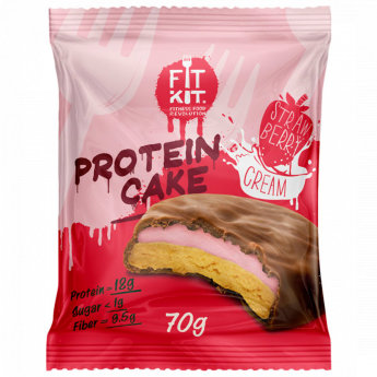 FIT KIT Protein Cake в шоколадной глазури 70 г Протеиновое печенье Fit Kit - это печенье + суфле и все это покрыто протеиновой глазурью, без добавления сахара.