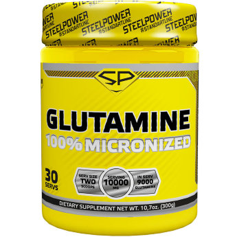 STEEL POWER Glutamine 300 г (30 порций) Глютамин в достаточно больших количествах циркулирует в крови и накапливается в мышцах, выполняет регулирующую роль в синтезе всех видов белка организма, сдвигает азотистый баланс в анаболическую сторону, увеличивает объем мышечных клеток и повышает выработку гормона роста.